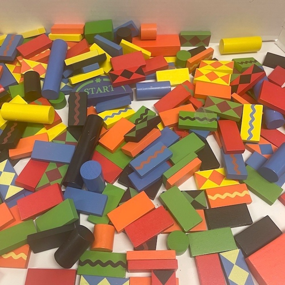 Vintage HearthSong Classic Wooden Domino Race Set Building Blocks Solid Wood